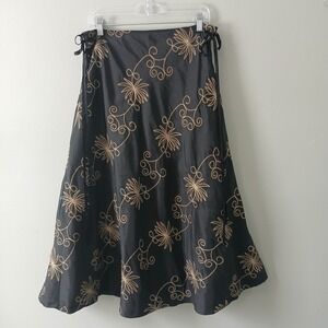 New Season Women's Size Medium Vintage Y2K Midi Skirt Taffeta Embroidered Lined